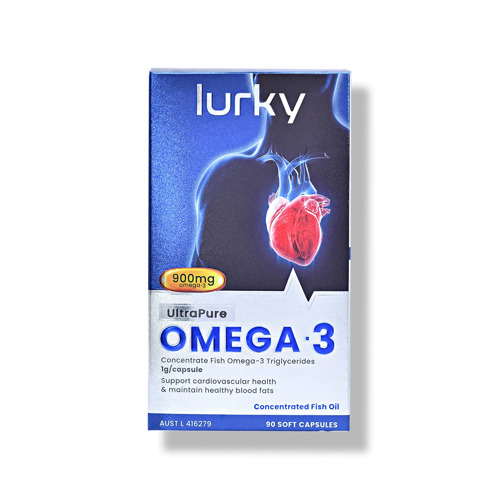 Lurky UltraPure Omega-3 is a high-potency fish oil supplement with over 96.6% Omega-3 concentration, sourced sustainably from Peruvian cold-water fish, designed to support cardiovascular health, balance blood fats, and reduce inflammation.