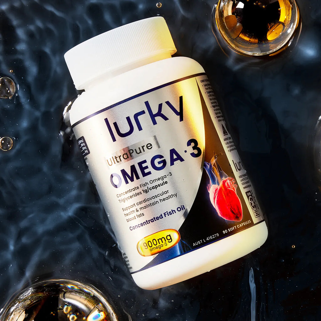 Lurky UltraPure Omega-3 is a high-potency fish oil supplement with over 96.6% Omega-3 concentration, sourced sustainably from Peruvian cold-water fish, designed to support cardiovascular health, balance blood fats, and reduce inflammation.